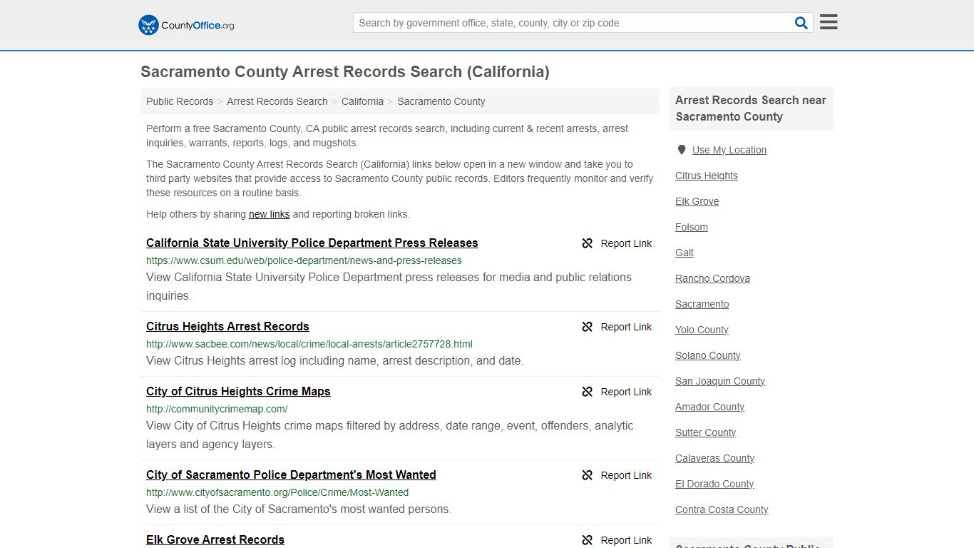 Sacramento County Arrest Records Search (California) - County Office