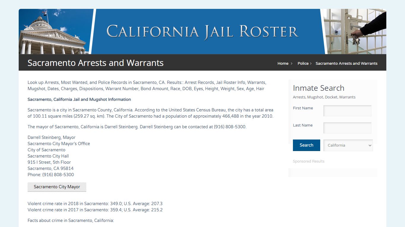 Sacramento Arrests and Warrants | Jail Roster Search